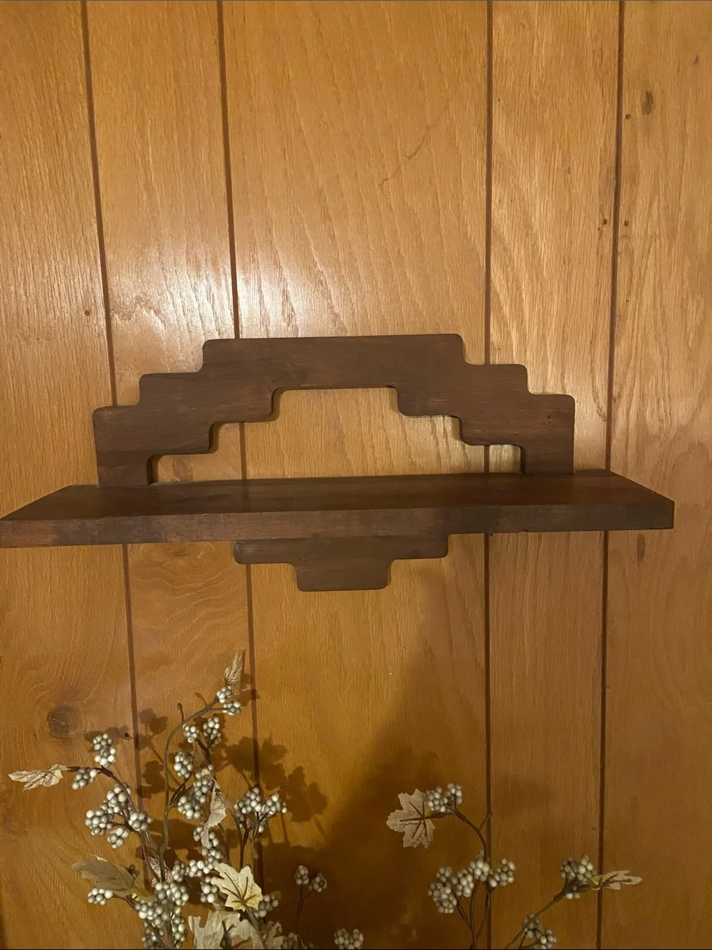 Two Rustic Brown Geometric Wooden Wall Shelf - Unbranded